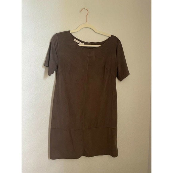 Anthropologie Bishop & Young Brown Faux Suede Shift Mini Dress Minimalist - Picture 4 of 5